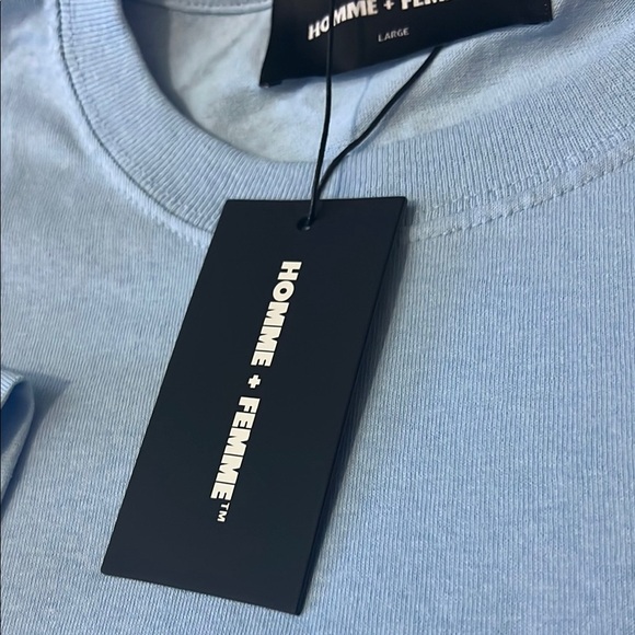 Homme Femme Respect Tee Light Blue and Cream - Picture 5 of 9